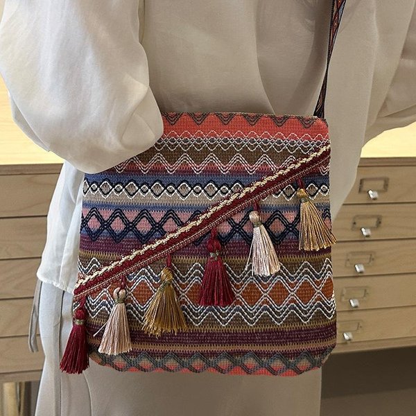 Torba Damska W Stylu Etnicznym O DużEj PojemnośCi RęCznie Tkana Torba Na Ramię W Stylu Boho Dla Kobiet Szeroka Torba Crossbody Dla Kobiet Black-image