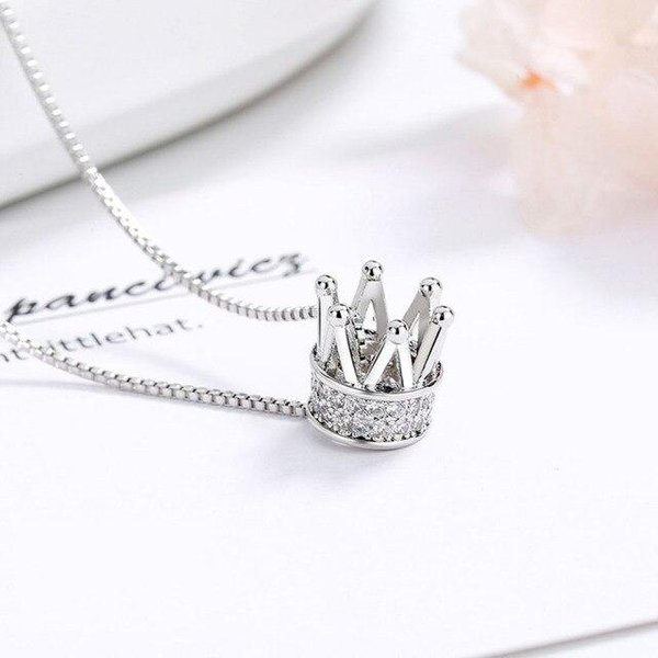 Nuevo Collar Colgante De Plata De Ley 925 Para Mujer Moda Corona ZircóN Micro-Incrustado Princesa Cadena ClavíCula JoyeríA Regalo White-image