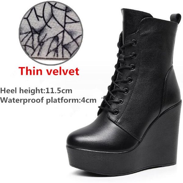 Damskie Botki Ze SkóRy Naturalnej Zimowe Damskie Pluszowe ŚNiegowce Botki Na Platformie I Koturnie Damskie Buty Na Wysokim Obcasie Rozmiar 33-43 36 Gray-image