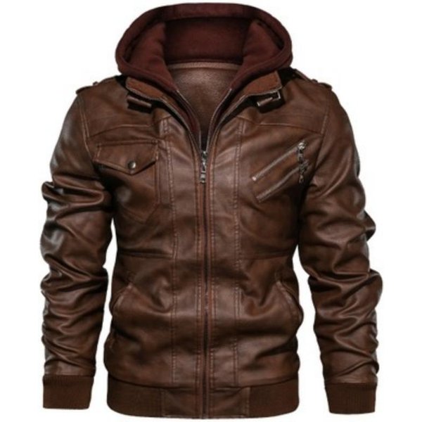 Chaqueta De Cuero Para Hombre Corte Slim Cremallera Chaqueta PU OtoñO Chaqueta De Cuero Para Hombre Abrigo Negro 5XL-image