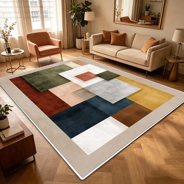 Nordycki Retro CiepłE Kolory Dywan Do Salonu MożNa Prać W Pralce AntypośLizgowy Dekoracja Dywanik Do Sypialni KróTki Welur Gabinet Geometryczna Mata 2.6X3.9Ft(80X120Cm)-image