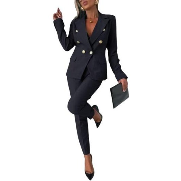 Traje De Negocios Para Mujer, Blazer, PantalóN, Chaqueta Elegante, Conjunto De Pantalones De Cintura Alta, Traje Formal De Dos Piezas Para Trabajo Y Oficina. S-image