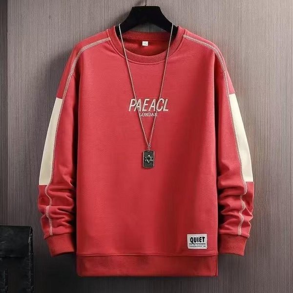 MęSka Stylowa Bluza Z OkrąGłYm Dekoltem Na Wiosnę/Jesień MłOdzieżOwa LuźNy KróJ Codzienny Warstwa Bazowa 2XL Czerwony-image