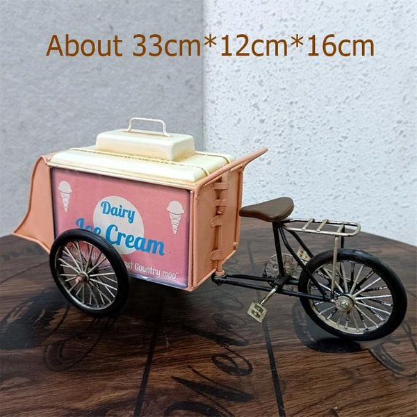 Carro De Helados De Arte De Hierro Forjado Vintage Triciclo De Paleta De Metal Hecho A Mano Modelo Adorno De Infancia Manualidad DecoracióN Regalo M Pink-image