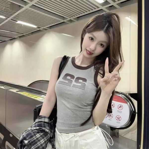 Chaleco De Tirantes Con Estampado De Letras Americanas Para Mujer En Verano Nuevo Caliente Chicas Retro Camiseta Corta Ajustada Al Cuerpo 2XL-image