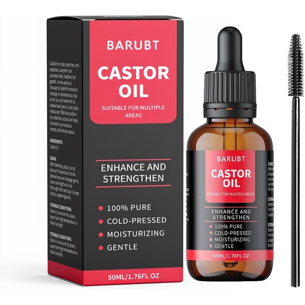 Barubt Aceite De Ricino Prensado En FríO Aceite Base Vegetal Para El Cuidado Del Cabello Y Masaje, Tratamiento Capilar Hidratante Nutritivo, 100% Natural 50ML-image