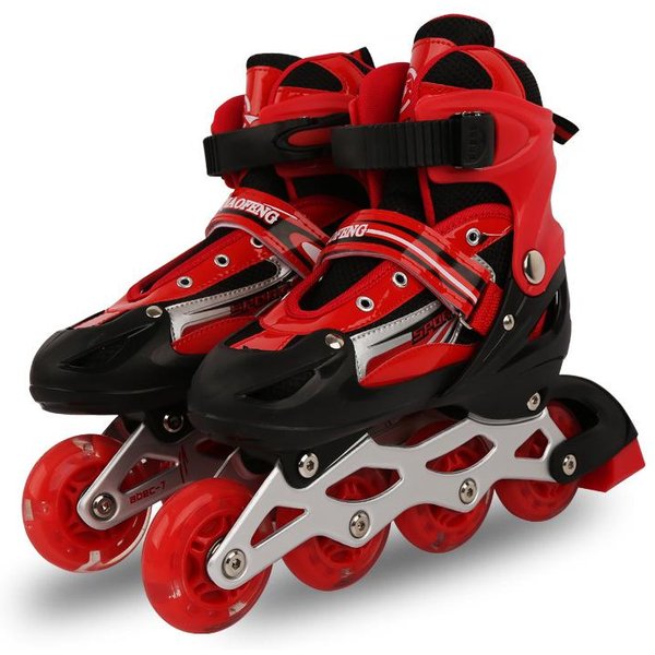 Patines De PU Para Adultos Con Flash Completo, Patines En LíNea Para Hombres Y Mujeres, Patines Con Polea Para NiñOs. L (Size 38-41) Rojo-image