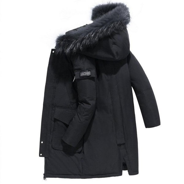 -30 Stopni Zimowa Kurtka Puchowa MęSka BiałA Kurtka Puchowa Moda Z Kapturem PłAszcz Z Futrzanym KołNierzem śRedniej DłUgośCi Gruba CiepłA Parka Puchowa XXL Black-image