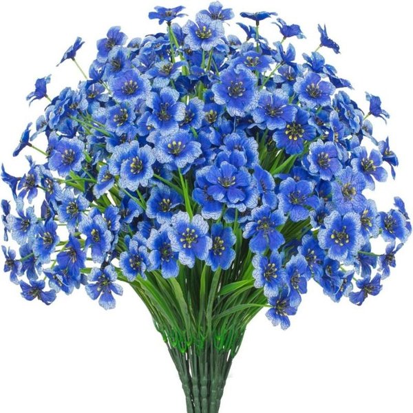 Flores Artificiales Rojas Vibrantes Resistentes A Los Rayos Uv, Sin DecoloracióN PláStico Floral Para Exteriores Azul-image