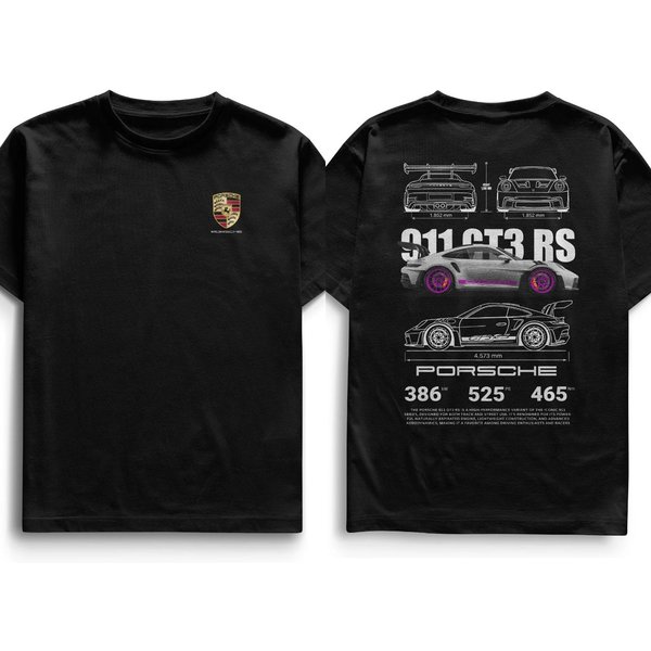 Supercar Porsche GT3 RS Koszulka Z Grafiką MęSka Damska BawełNiana Oversize Y2K Moda Streetwear KróTki RęKaw Damska MęSka Odzież XL-image