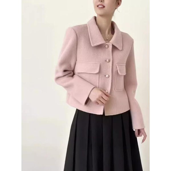 OtoñO E Invierno Nuevo Estilo Estilo Hepburn PequeñO Estilo Corto Lujo Ligero Moda Traje Abrigo De Lana Doble Faz Estilo PequeñO Fragancia Mujer M Color Rosa-image