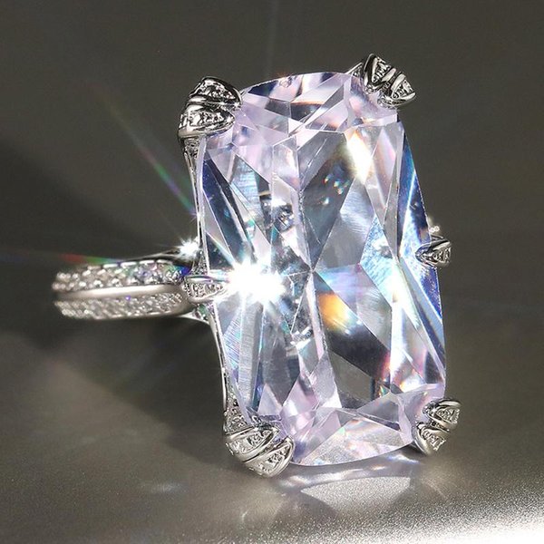 Anillos Largos Oblongos De Circonita CúBica Huitan Hyperbole Para Mujer Boda Compromiso Impresionantes Accesorios Fiesta De CóCtel JoyeríA De Moda 9 White-image