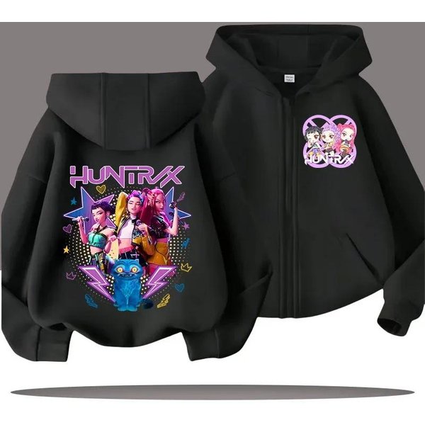 Sudaderas Con Capucha Sudaderas NiñAs Cremallera Estampado De Dibujos Animados Sudadera Con Capucha Para NiñOs Top Casual Para NiñAs Chaqueta Para NiñOs 120 Black-image