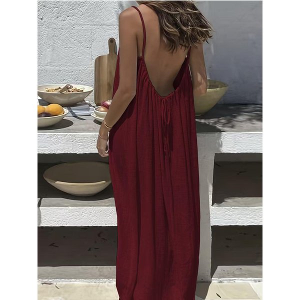 Letnia 2026 Damska DłUga Sukienka Na RamiąCzkach Spaghetti Z Odkrytymi Plecami Na Wakacje Na PlażY 3XL Claret-image