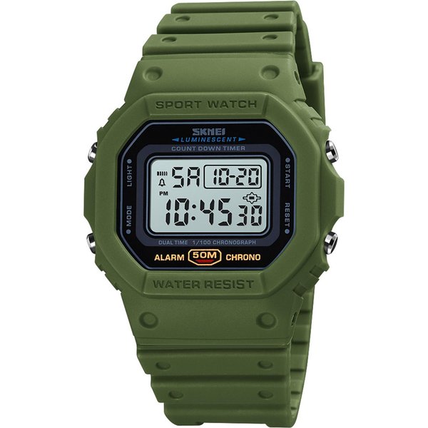 Reloj Deportivo Digital Para Hombre Skmei Reloj Deportivo CláSico Resistente Al Agua Con Alarma CronóMetro Cuenta Regresiva LED Blanco/Verde-image