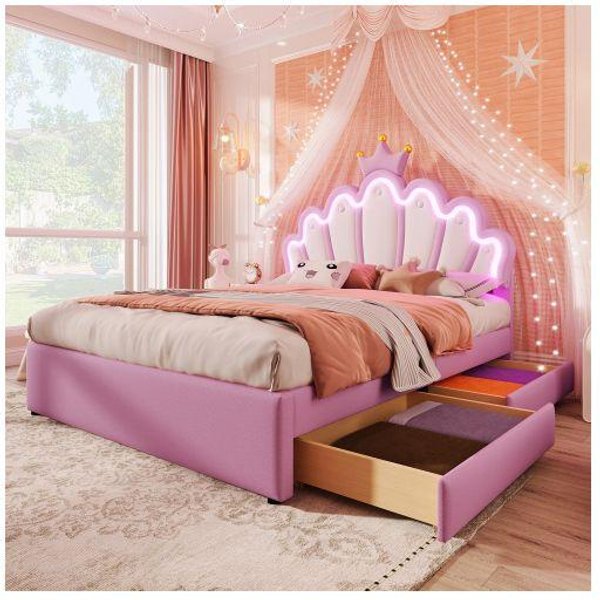 Lit - Muvoe - Lit Princesa Corona - 140 X 200 Cm - Cabecero Ajustable - 2 Cajones De Almacenamiento-image