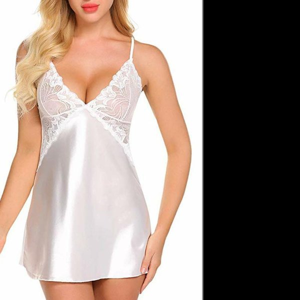 Moda Mujer LenceríA Sexy SatéN Chemise Seda Slip Ropa De Dormir Encaje Bata Vestido Ropa De Dormir S-image