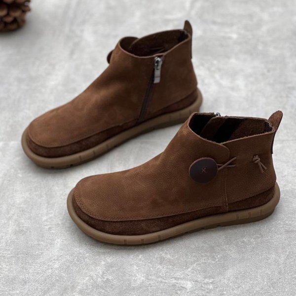 Retro Damskie PłAskie Botki KróTkie Buty Ze SkóRy Naturalnej RęCznie Robione OkrąGłY Nosek Botki Do Kostki 38-image