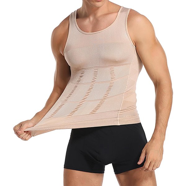 Camiseta Moldeadora Adelgazante Para Hombre, Camiseta De CompresióN Para Control De Abdomen, Camiseta Sin Mangas, Ropa Moldeadora, Capa Base, Chaleco Muscular Delgado 3XL Beige-image
