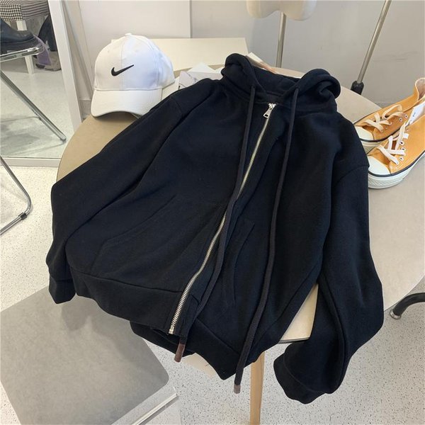 OtoñO E Invierno Nuevo CáRdigan Coreano Casual Delgado Con Capucha Chaqueta Con Cremallera Ropa De Mujer XXL Negro-image
