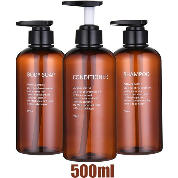 Dispensador De Champú Y Acondicionador Rellenable Para Gel De BañO Con Letras Impresas, Botella Dispensadora De JabóN Para BañO, Bomba De Ducha, Dispensador De Champú 500 Ml MarróN-image