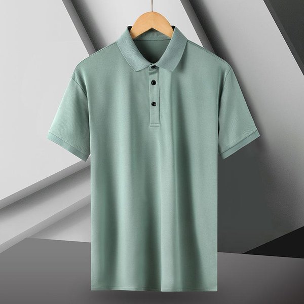 Polo Deportivo De Secado RáPido De Seda Helada Para Verano, Camiseta Fresca De Manga Corta Con Solapa De Color SóLido Para Hombre, Camiseta Fina Holgada De Talla Grande Para Hombre 2XL Gray-image