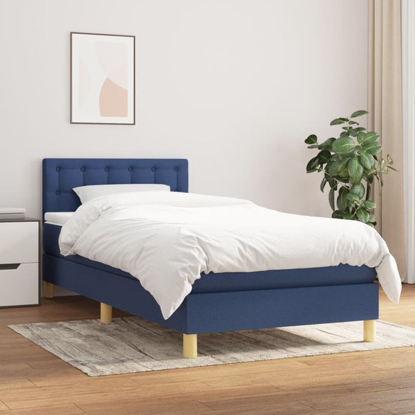 Vidaxl Cama Continental Con ColchóN, Azul, Tela, 90X190 Cm-image