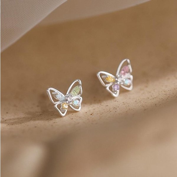 Nuevos Y Exquisitos Pendientes De Mariposa Huecos De Circonio Coloridos A La Moda Para Mujer, Lujosos Pendientes De Mariposa, Regalo De JoyeríA ZPG Plata-image