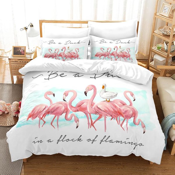 ColeccióN De Ropa De Cama Flamenco Rosa Individual Twin Full Queen King Size ColeccióN De Cama Flamenco Dormitorio Adulto NiñO Funda NóRdica Colecciones Anime 3D 013 EU Double(200X200Cm)-image