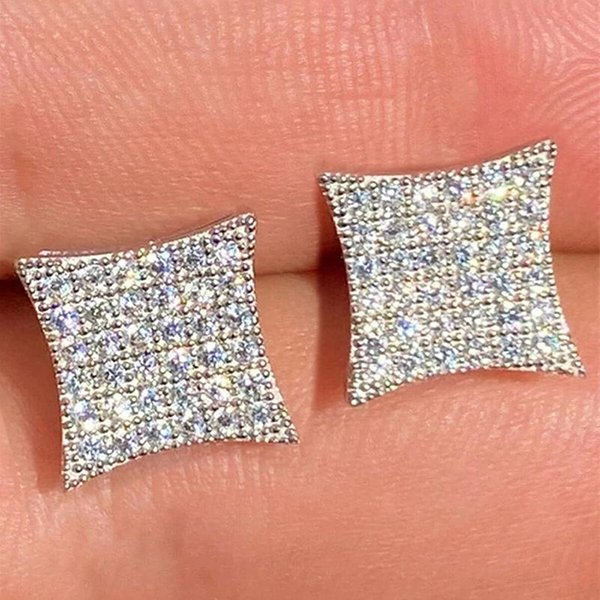 Pendientes De Tuerca Huitan De Moda Con Circonita CúBica Para Mujer Pendientes GeoméTricos De Moda VersáTiles Para Mujer JoyeríA De Color De Lujo-image