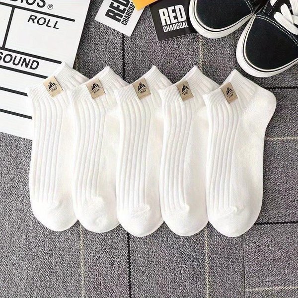 5 Pares De Calcetines Cortos Transpirables Y Absorbentes Del Sudor, Unisex, Negros Y Blancos, De Corte Bajo, Deportivos, Absorbentes De Humedad Y Antiolor. 1Pair Gray-image