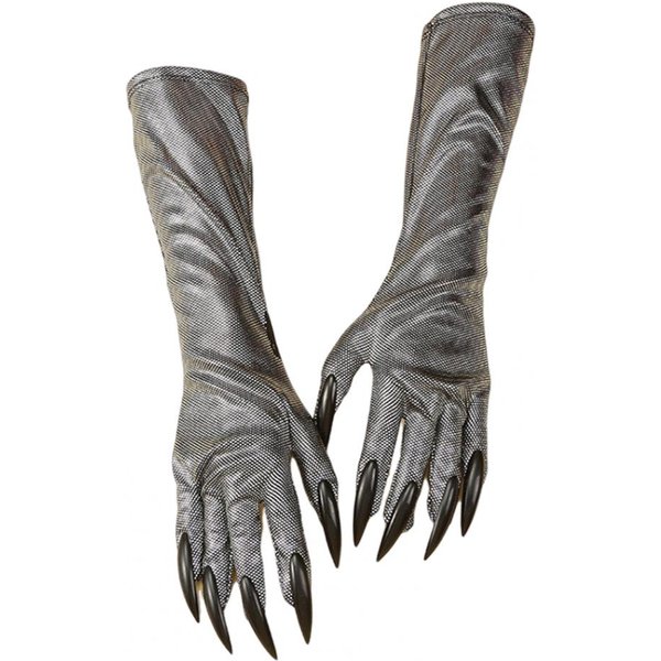 1 Par De Guantes De Garra De Fantasma De Halloween, UñAs Largas Con Forma De Pata De Gato, Dedos Completos, Aterradores, Talla úNica, Unisex, Para Cosplay Y Actuaciones En El Escenario Gris-image