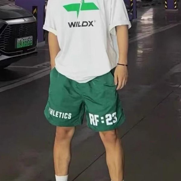 Pantalones Cortos Cropped Estampados Con Letras Para Hombre Verano Baloncesto Deportes Nueva Pareja Pantalones Cortos Sueltos One Size Verde-image