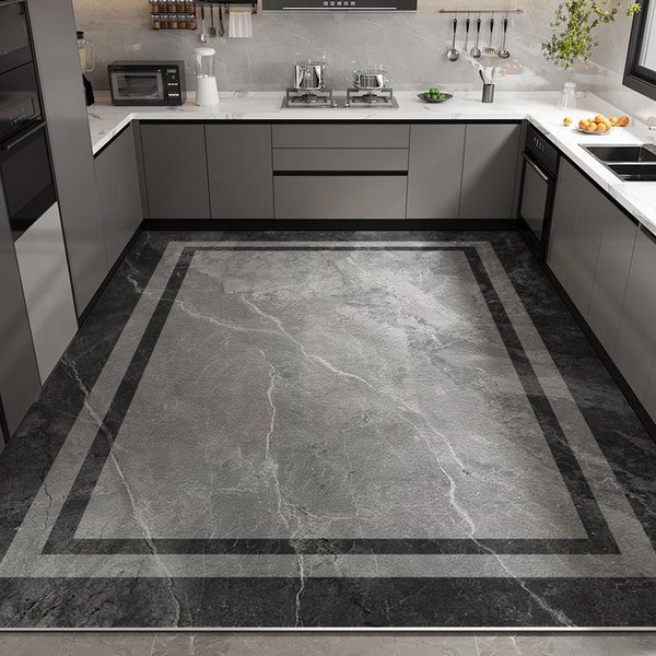 Mata PodłOgowa Do Kuchni Wodoodporna AntypośLizgowa Odporna Na Olej SkóRzany Dywanik PVC DużY Rozmiar Imitacja Marmuru Geometryczny Dywanik Dekoracja Domu Mata 1Pc 40X120Cm-image