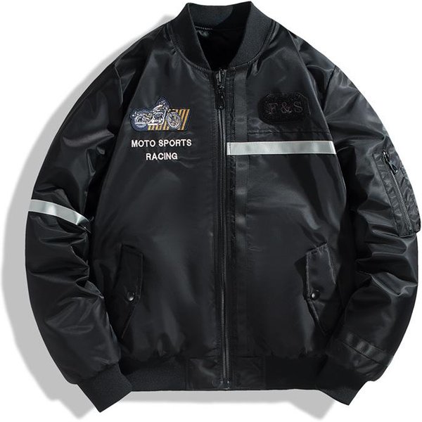 Mono De AlgodóN OtoñO E Invierno Cuello De BéIsbol Aviador Chaqueta Con Acolchado Adicional Marca De Tendencia Bordado VersióN Holgada Chaqueta 4XL Black-image