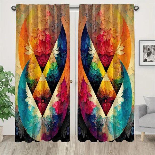 Niestandardowe Tanie 2 Panele Malowane Kwiaty DziełO Sztuki Drukowane ZasłOny Okienne Do Salonu ZasłOny Okienne Sypialnia PokóJ WystróJ Domu Drzwi W65X60H(Cm)X2Pcs&Grommet Top Blue-image