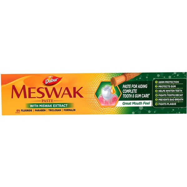 Dabur Meswak Pasta Do ZęBóW Kompleksowa PielęGnacja Jamy Ustnej 100G | ZiołOwy Ekstrakt Z Miswaka | Ochrona Przed PróChnicą, PielęGnacja DziąSeł, Usuwanie PłYtki NazęBnej I ŚWieżY Oddech | Bez Fluoru-image