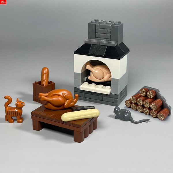 MOC Bloques Horno Espacio De Cocina Pollo Asado Comida Pizza Bollo Relleno Al Vapor Bloques De ConstruccióN Ciudad Amigo Hazlo TÚ Mismo Juguetes Para NiñOs-image
