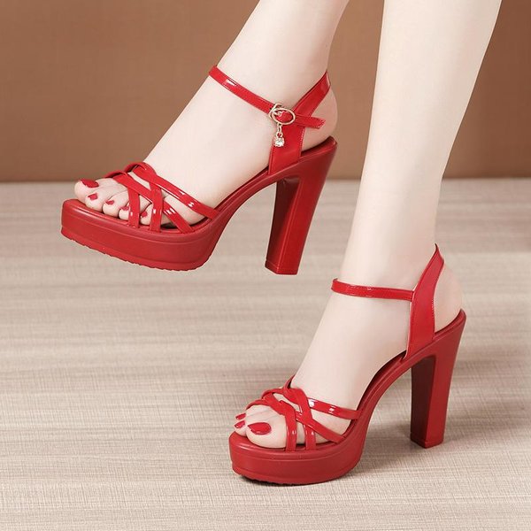 Moda Talla 32-43 Mujer Sandalia De TacóN Alto Dama Verano Mujer Oficina Fiesta Zapatos Femeninos Charol Plataforma TacóN Sandalia Elegante 37(23.5Cm)-image