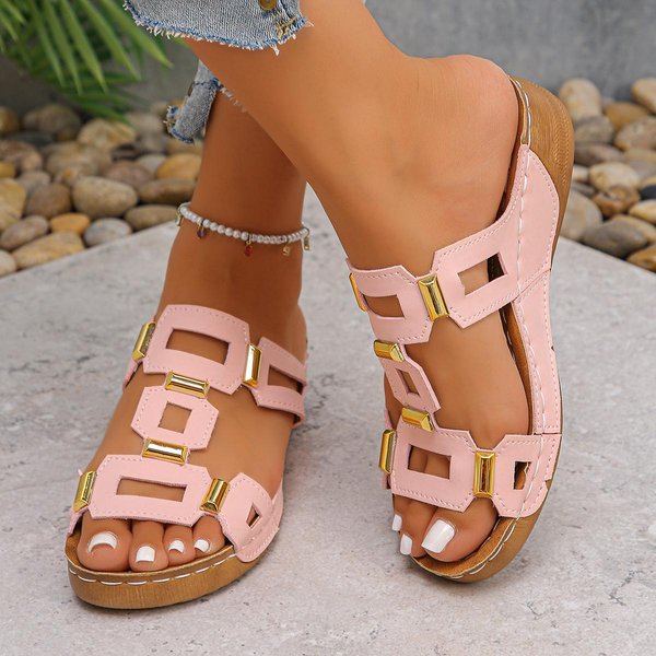 Sandalias Romanas De Mujer Talla Grande Punta Abierta Chanclas De Playa CuñAs De Verano CóModas Zapatos De Deslizamiento Para Exteriores Para Mujer 42 Color Rosa-image