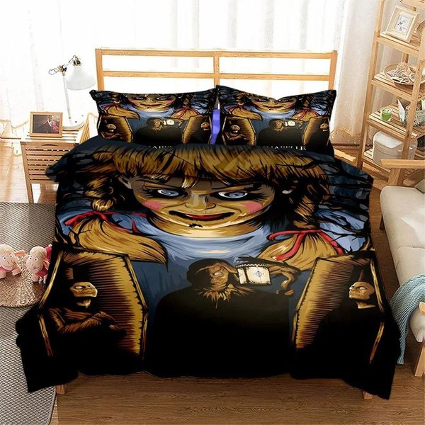ImpresióN 3D PelíCula De Terror Annabelle Juego De Cama Doble Individual King Funda NóRdica EdredóN Funda De Almohada NiñOs NiñAs Adultos Dormitorio 140X200Cm 2Pcs-image