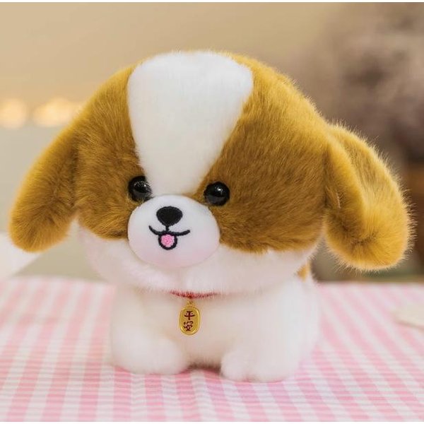 Peluche De Perro Kawaii Esponjoso Realista Modelo De Cachorro Simulado MuñEco Suave PequeñO Chow Pomerania Corgi Yorkie Peluche Regalo Para NiñA 20Cm White-image