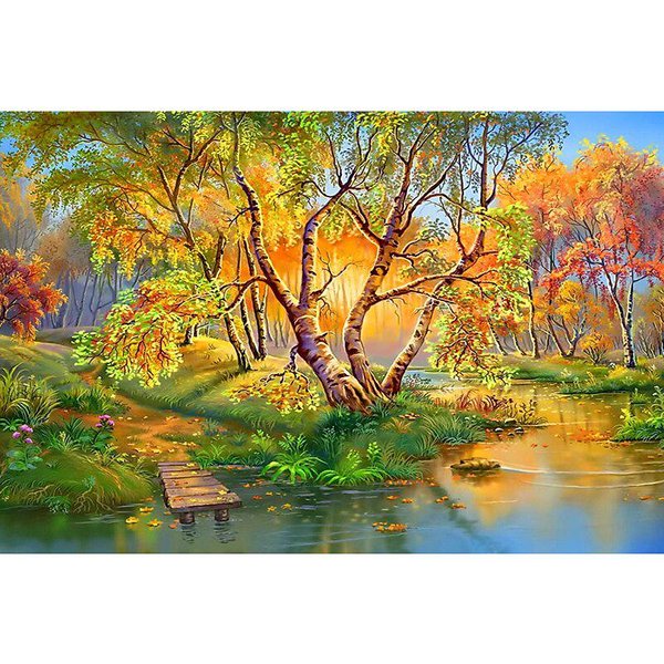Pintura De Diamante 5D Diy, Punto De Cruz, Paisaje, áRbol Y Caballo, Bordado De Diamantes, Costura 20X30CM-image