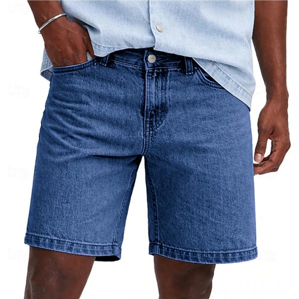 Pantalones Cortos De Mezclilla Lavada Desgastada Casuales Y De Moda Para Hombre - Pantalones Cortos De Corte Holgado Y Recto XL Azul-image