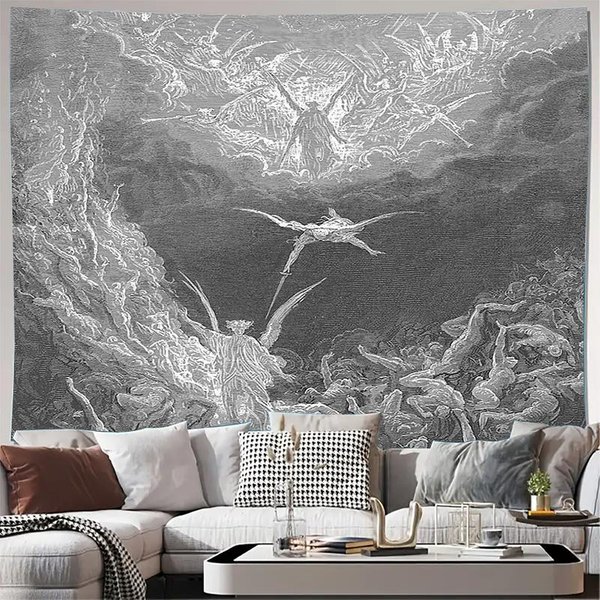 Gotycki Gobelin ŚCienny Dekoracja Dark Academia Sztuka ŚRedniowieczna WystróJ Domu Gobelin Vintage Partycja Pokoju TłO Sztuka ŚCienna 180X320CM-image