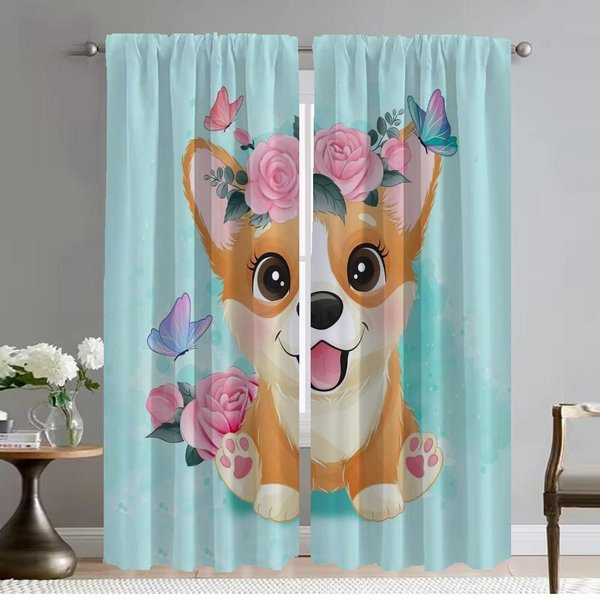 Cortinas Opacas De Panda Perro Lindo 2 Piezas Cortinas De ParticióN Para Dormitorio Cortina De Ventana Cortina Para Sala De Estar DecoracióN De Halloween W50Xh70Cmx2Pcs-Cl-image