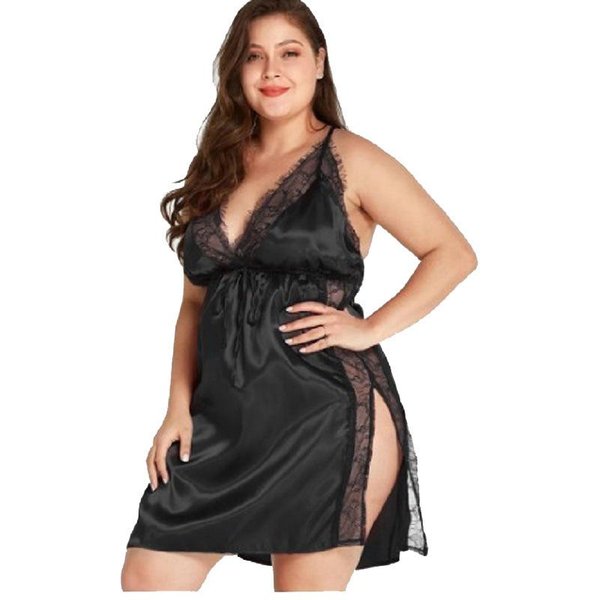 LenceríA Sexy De Talla Grande Para Mujer, Vestido De Noche, Ropa De Dormir Con Tirantes, Ropa Interior Sexual De Encaje TentacióN, CamisóN Para Chicas Gordas Xxxxxxl Negro-image