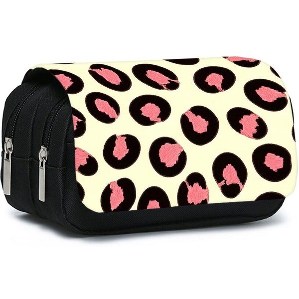 Estuche Para BolíGrafos Tipo Flip De Doble Capa Con Estampado De Textura Animal Para NiñOs/NiñAs, El Mejor Regalo, Estuche Escolar De Dibujos Animados 2D Para NiñOs Black-image