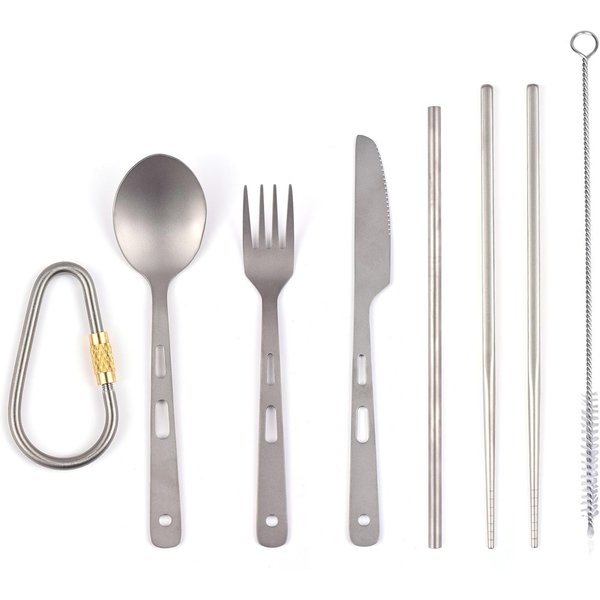 Juego De Cubiertos Ti Con Cuchara, Tenedor, Cuchillo Y Palillos, Ideal Para El Hogar, Viajes Y Camping. White-image