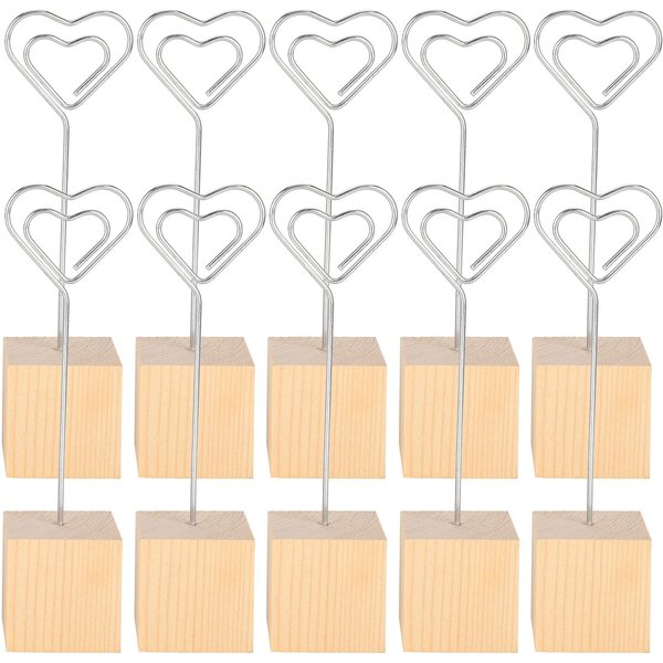 10 Soportes Para Fotos, Notas, Mensajes, Tarjetas, ImáGenes, Clips De Metal, Base De Madera Maciza, Manualidades-image